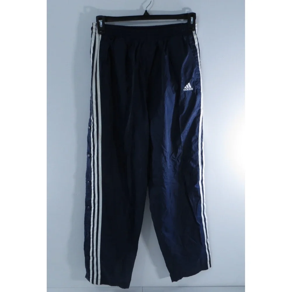 Vintage Adidas Mens Navy Blue 3-Stripe Snap Button Tearaway Track Pants‎ Size M